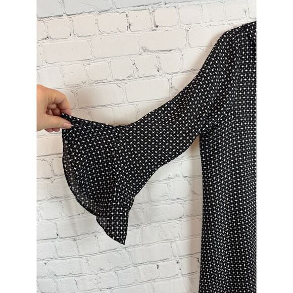 MAX STUDIO black white 3/4 flounce sleeve frill swing blouse top size S - Picture 4 of 10